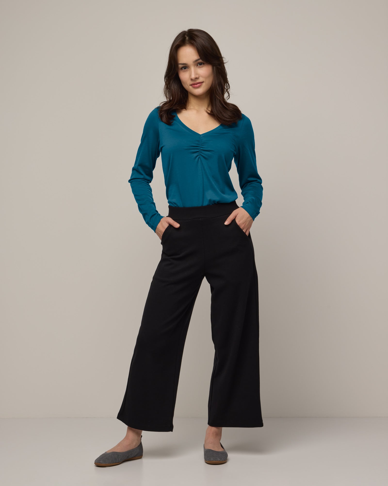 Melanie Ruched V-Neck Tee