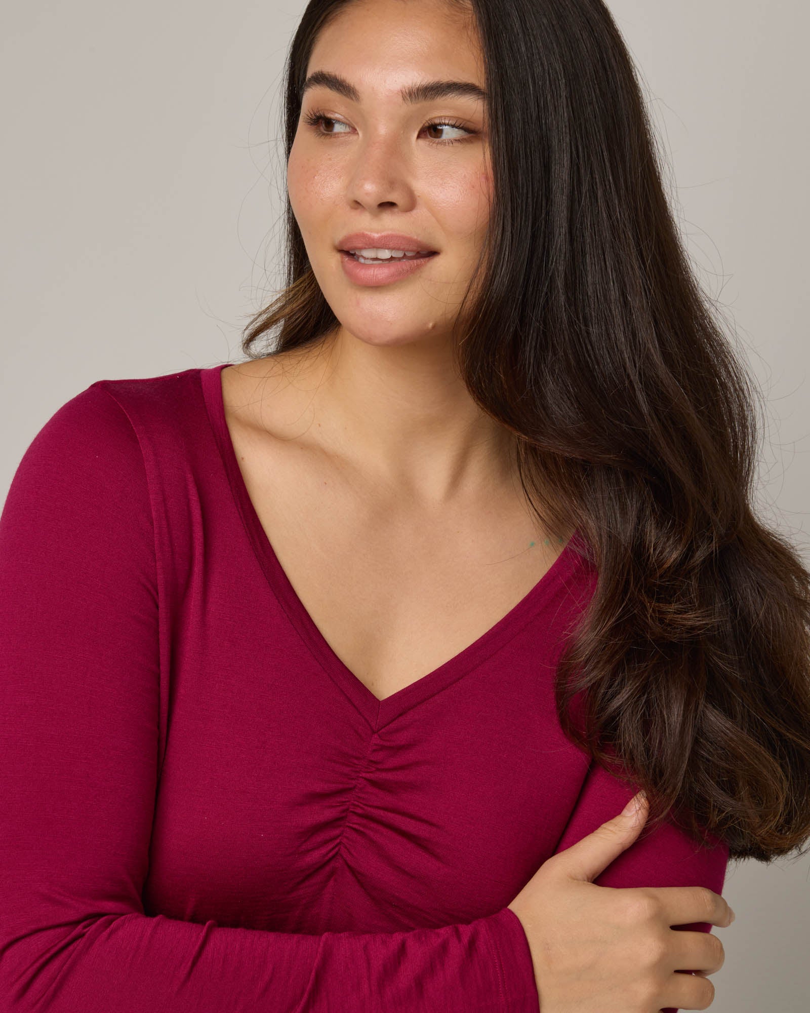 Melanie Ruched V-Neck Tee