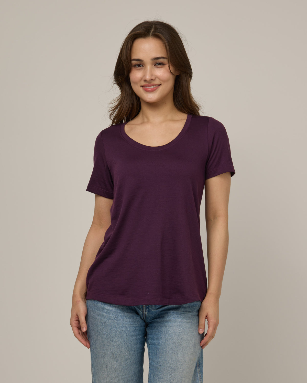 Wool Lyocell Scoop Neck Tee | Ink