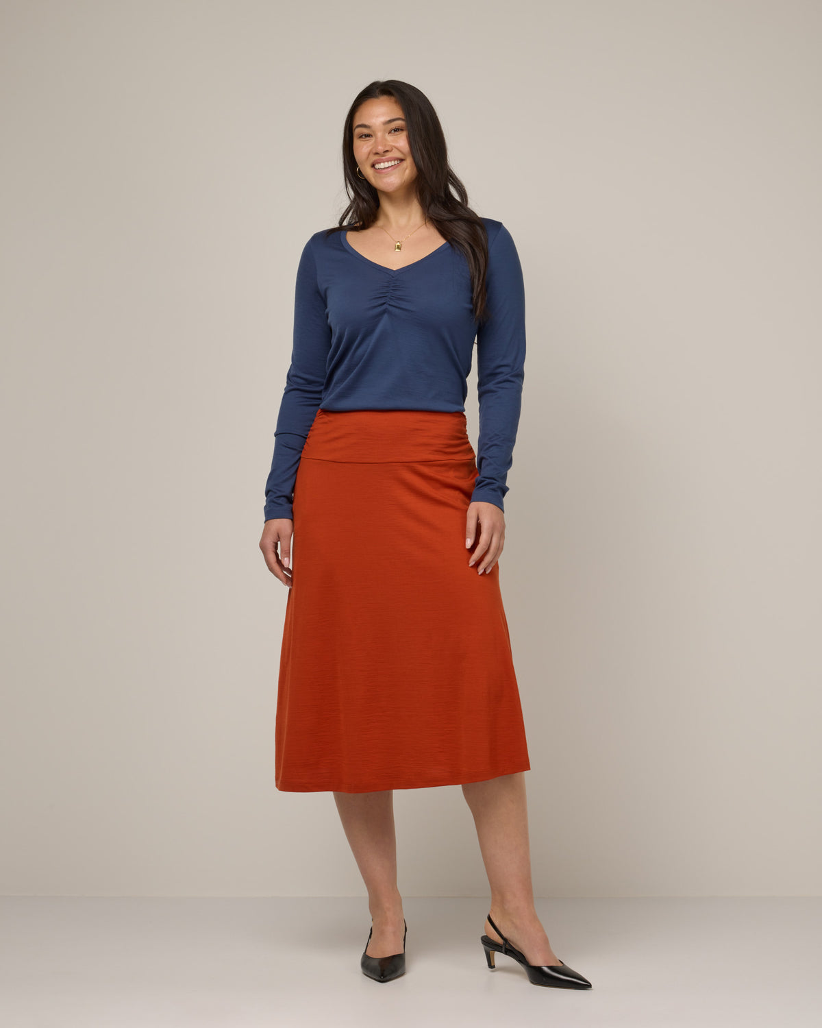 Tricot Knit Midi Skirt in Petroleum