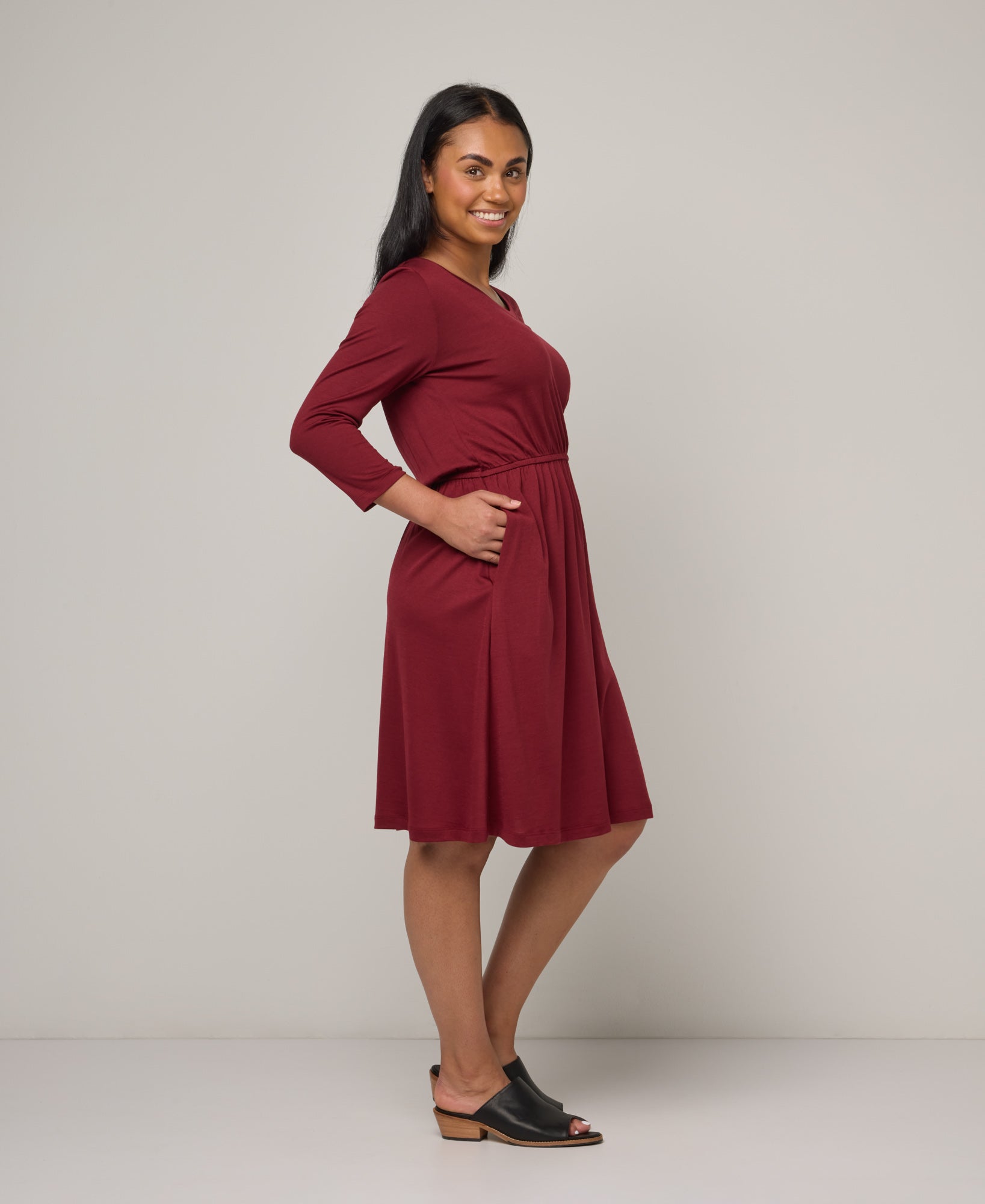 Fiona Merino Wool Fit And Flare Dress Burgundy