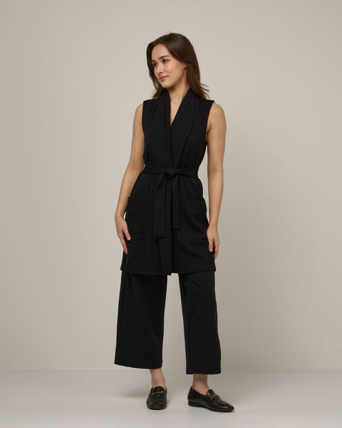 Dylan Merino Wool Belted Vest - Black – Dylan Ponte Vest | wool&