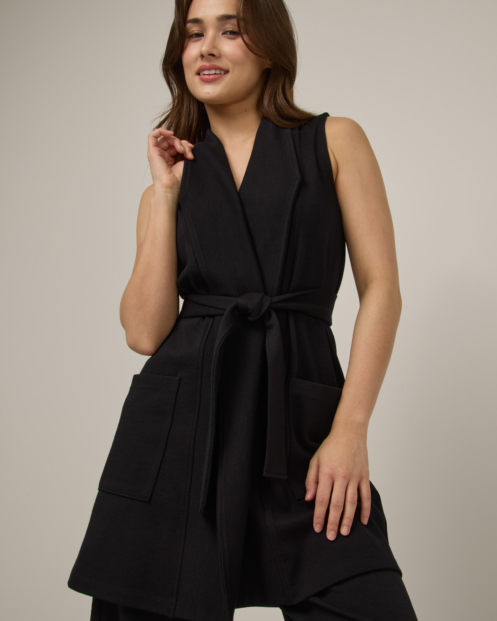 Dylan Merino Wool Belted Vest - Black – Dylan Ponte Vest | wool&