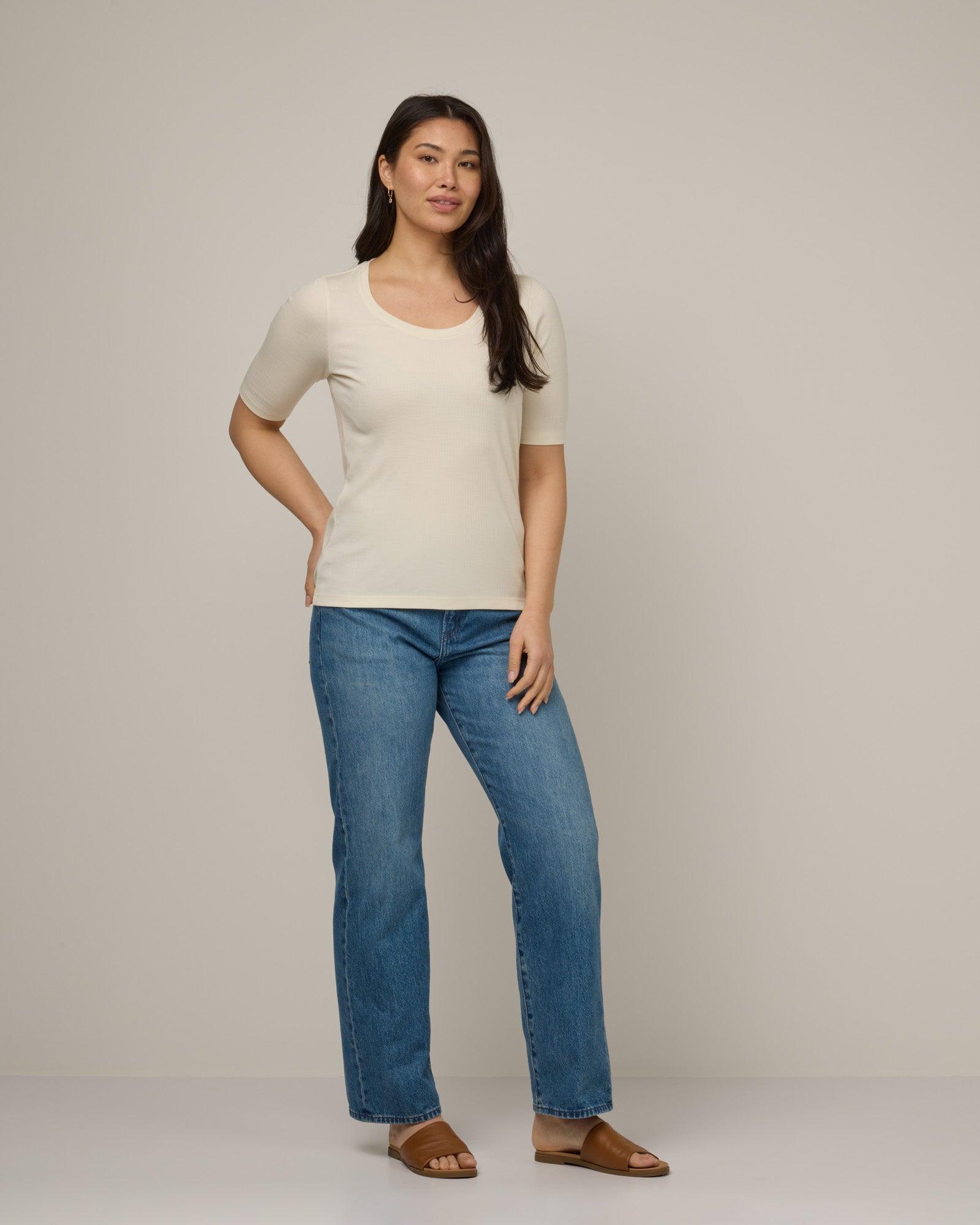 Celine Ribbed Elbow Sleeve Tee
