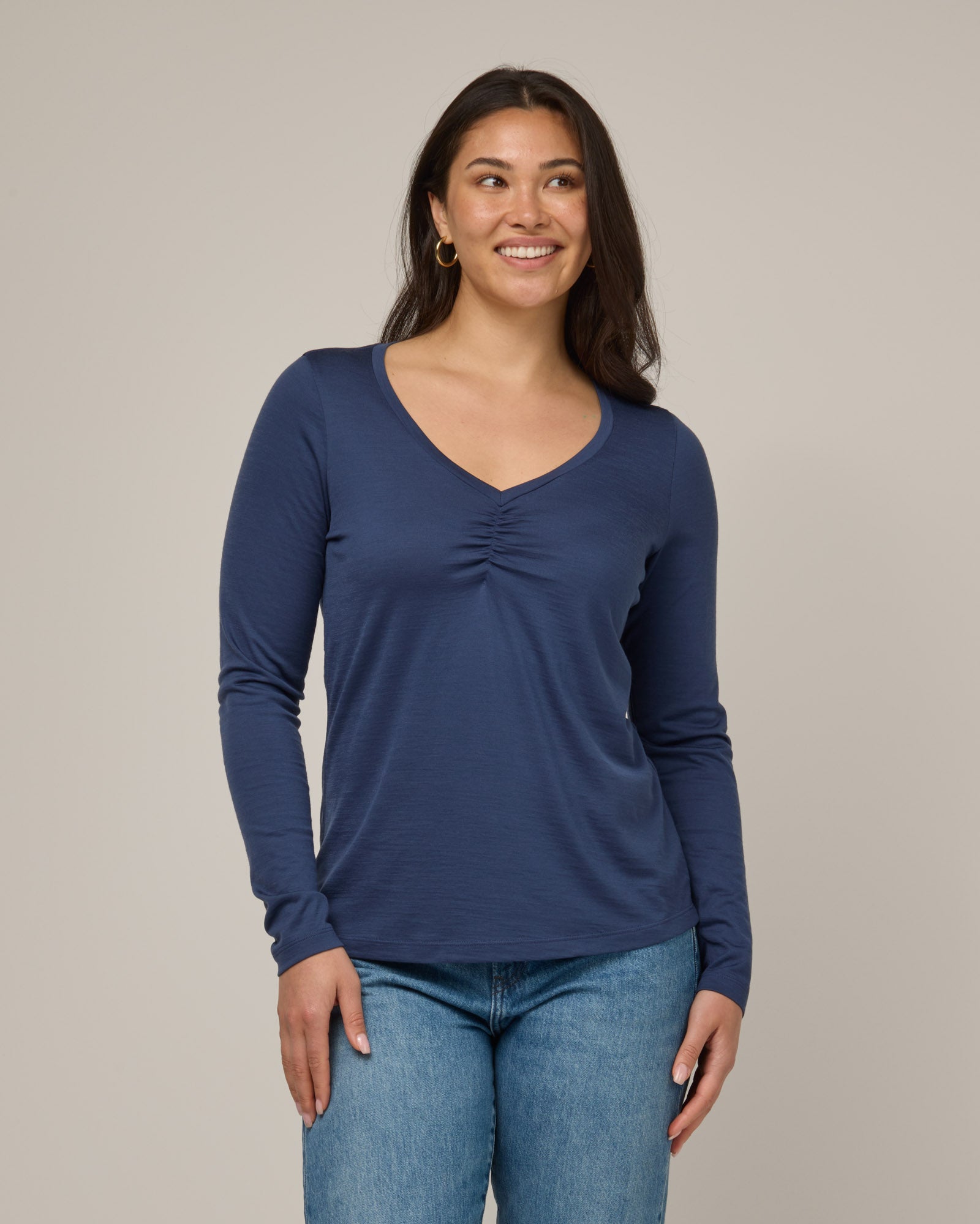 Melanie Ruched V-Neck Tee