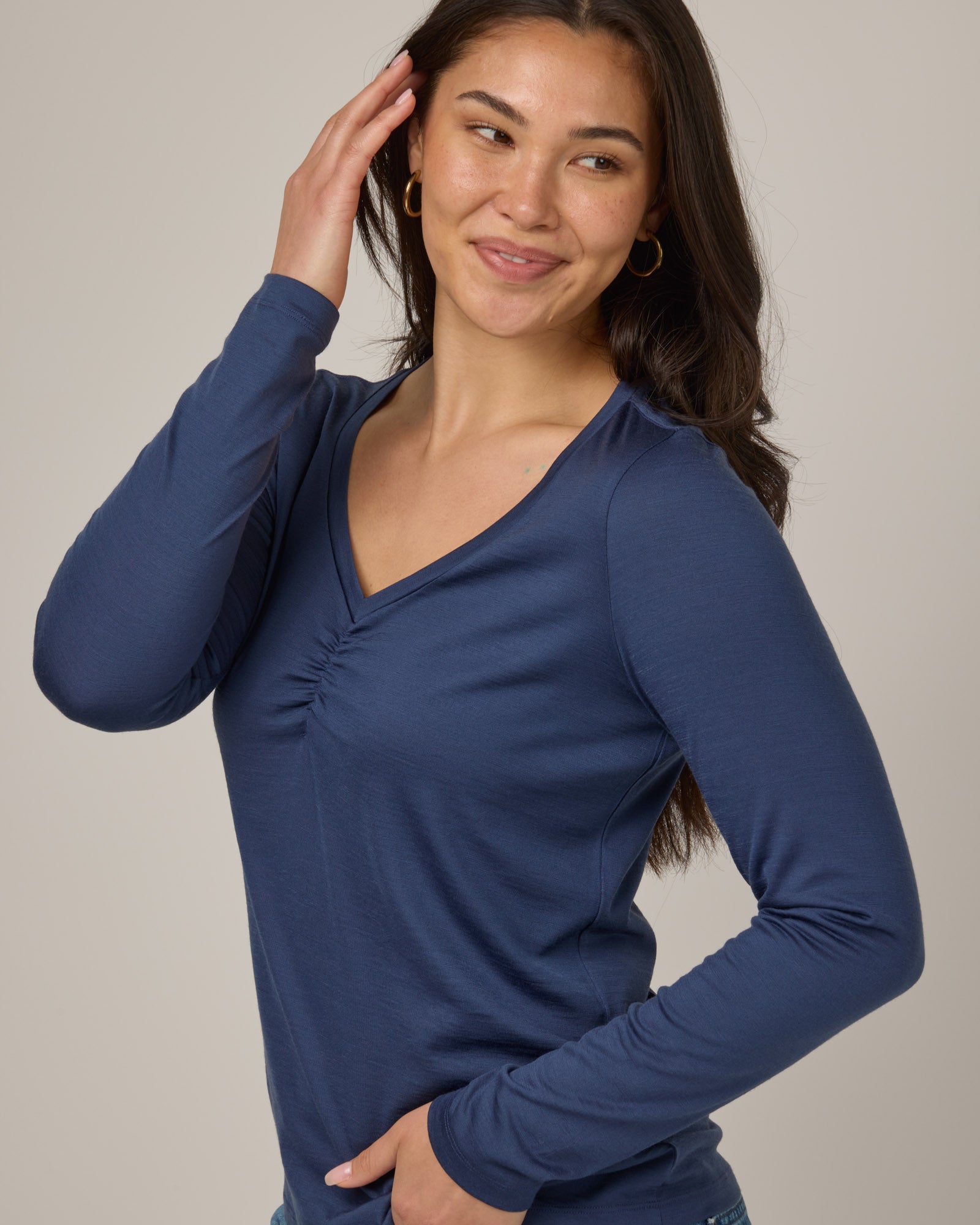 Melanie Ruched V-Neck Tee