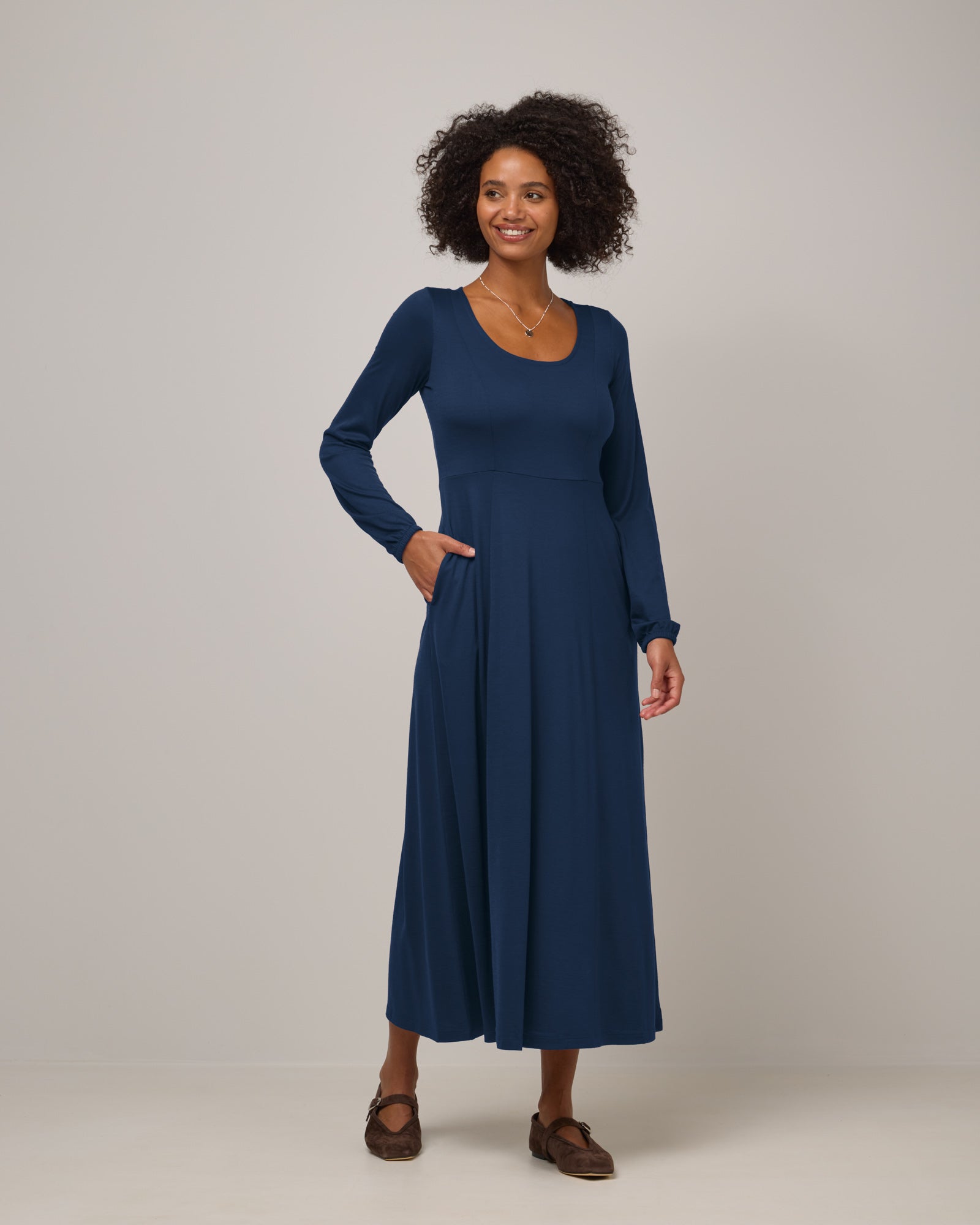 Ahna Merino Wool Empire Waist Dress - Marine Blue – Ahna Empire Waist Dress