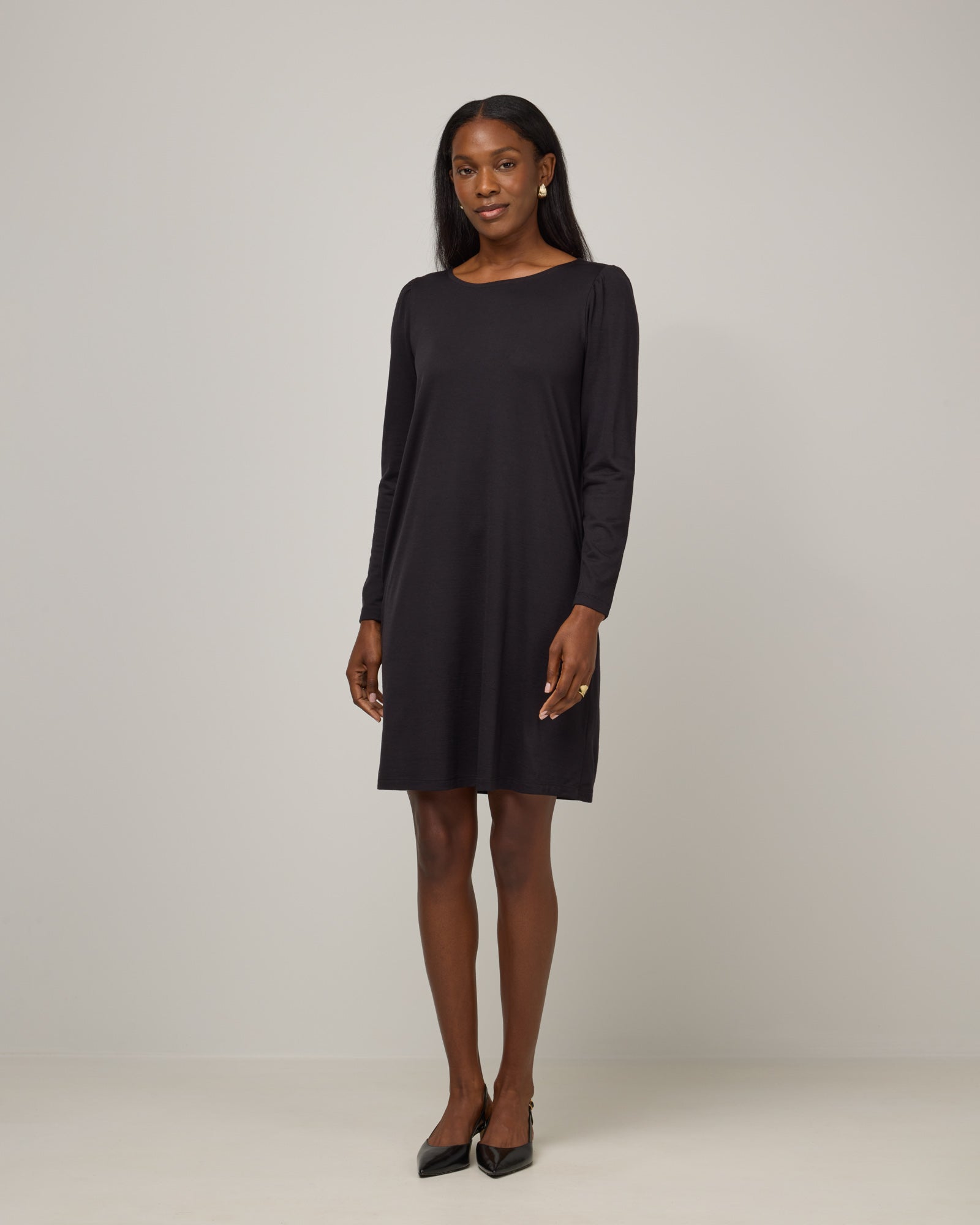 Rosa Merino Wool Puff Sleeve Dress - Black Rosa Merino Wool Puff Sleeve Dress - Black