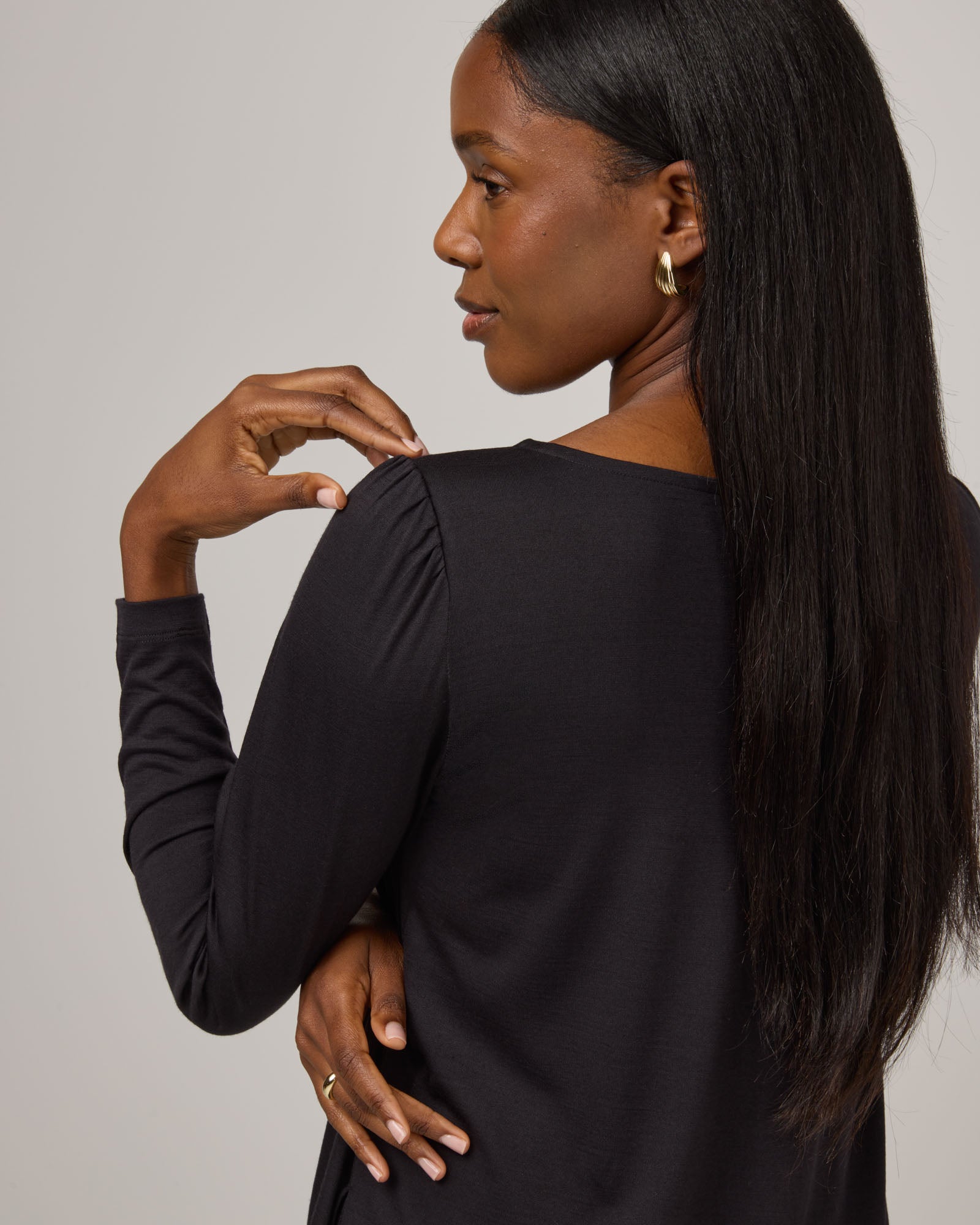 Rosa Merino Wool Puff Sleeve Dress - Black Edith Puff Sleeve Top | wool& Europe Rosa Merino Wool Puff Sleeve Dress - Black Edith Puff Sleeve Top | wool& Europe