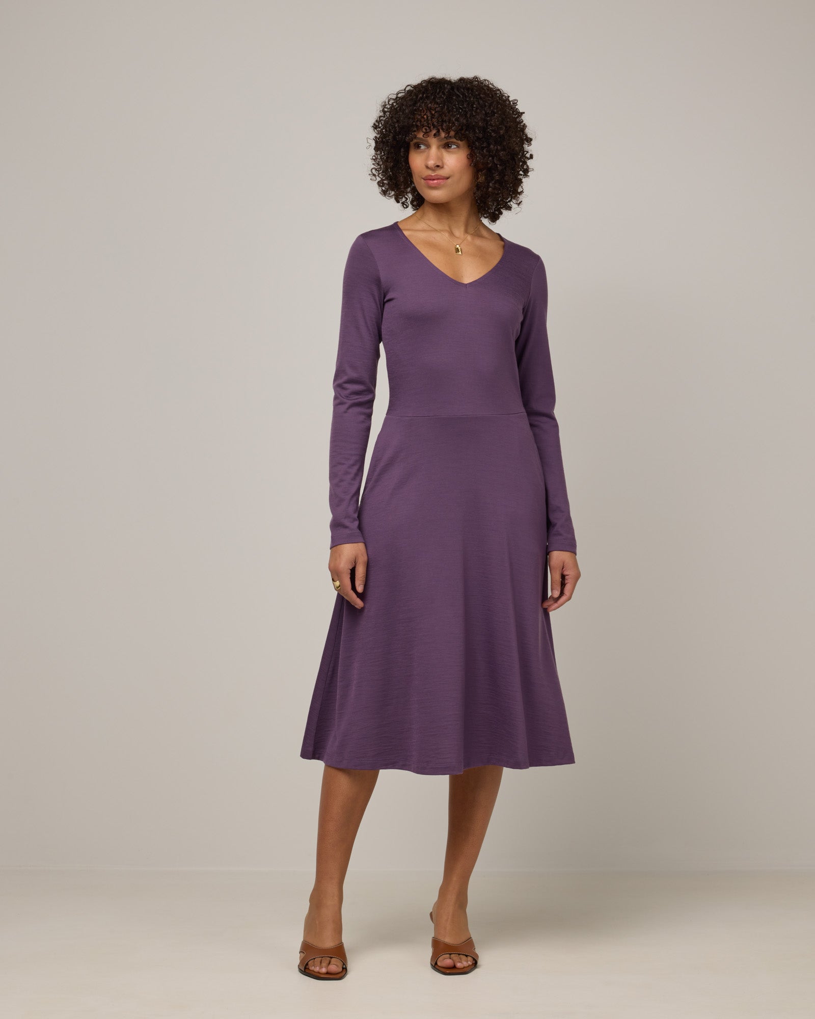 Talia Merino Wool Fit & Flare Dress - Purple Fig Talia Merino Wool Fit & Flare Dress - Purple Fig