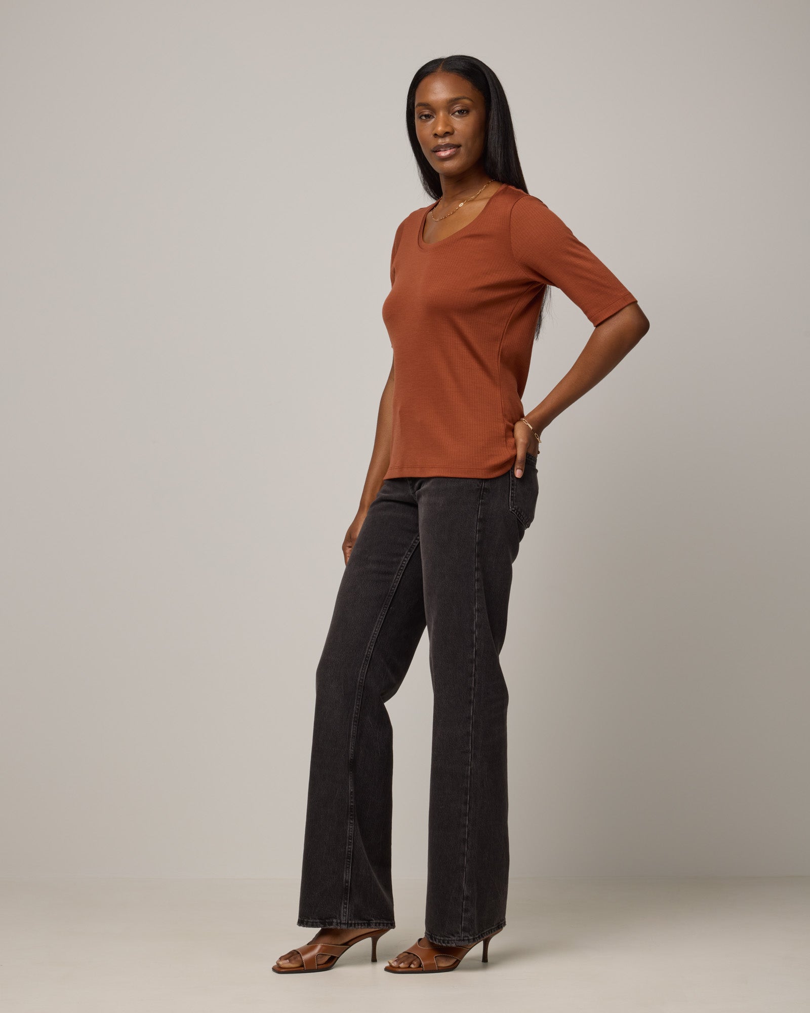 Celine Ribbed Elbow Sleeve Tee