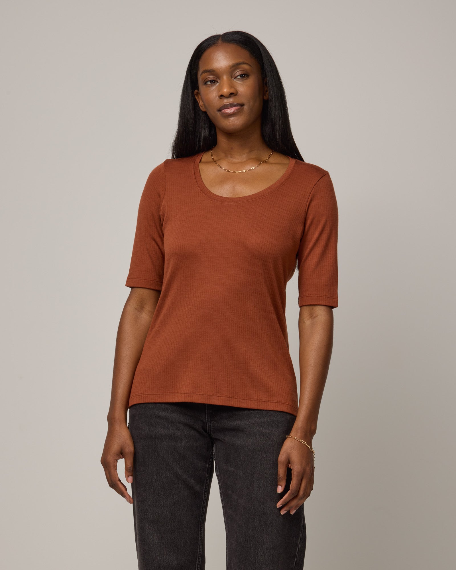 Celine Ribbed Elbow Sleeve Tee