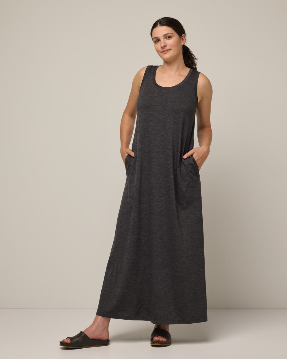 J Jill Midi Dress Linen Grey/White Stripe Women's Size Medium