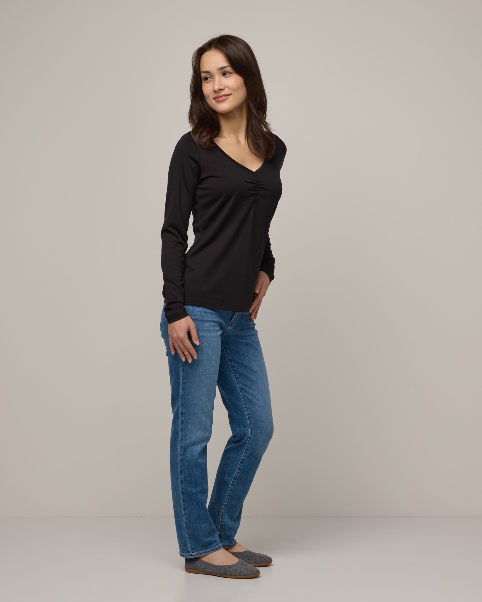 Melanie Ruched V-Neck Tee