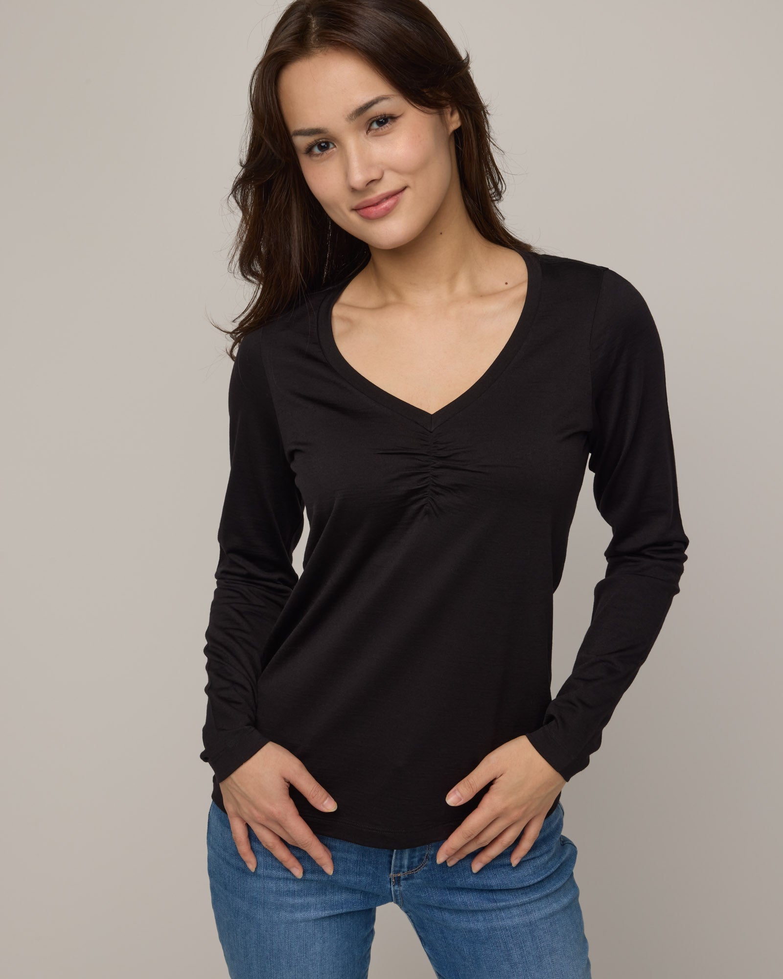 Melanie Ruched V-Neck Tee